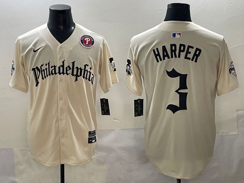 Men 2025 Philadelphia Phillies #3 Harper Cream Five generations Joint Name Nike MLB Jersey style 5